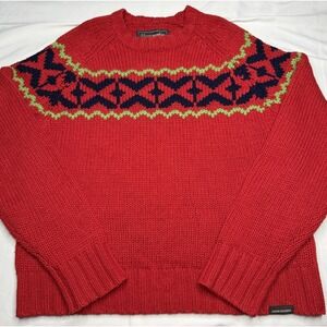 Vtg Y2K Abercrombie & Fitch Women L Knit Fair Isle Sweater Lambswool Red Nordic